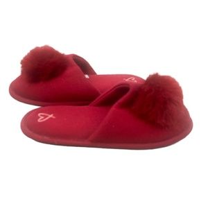 Victoria's Secret Red Fuzzy Pom Pom Slippers
